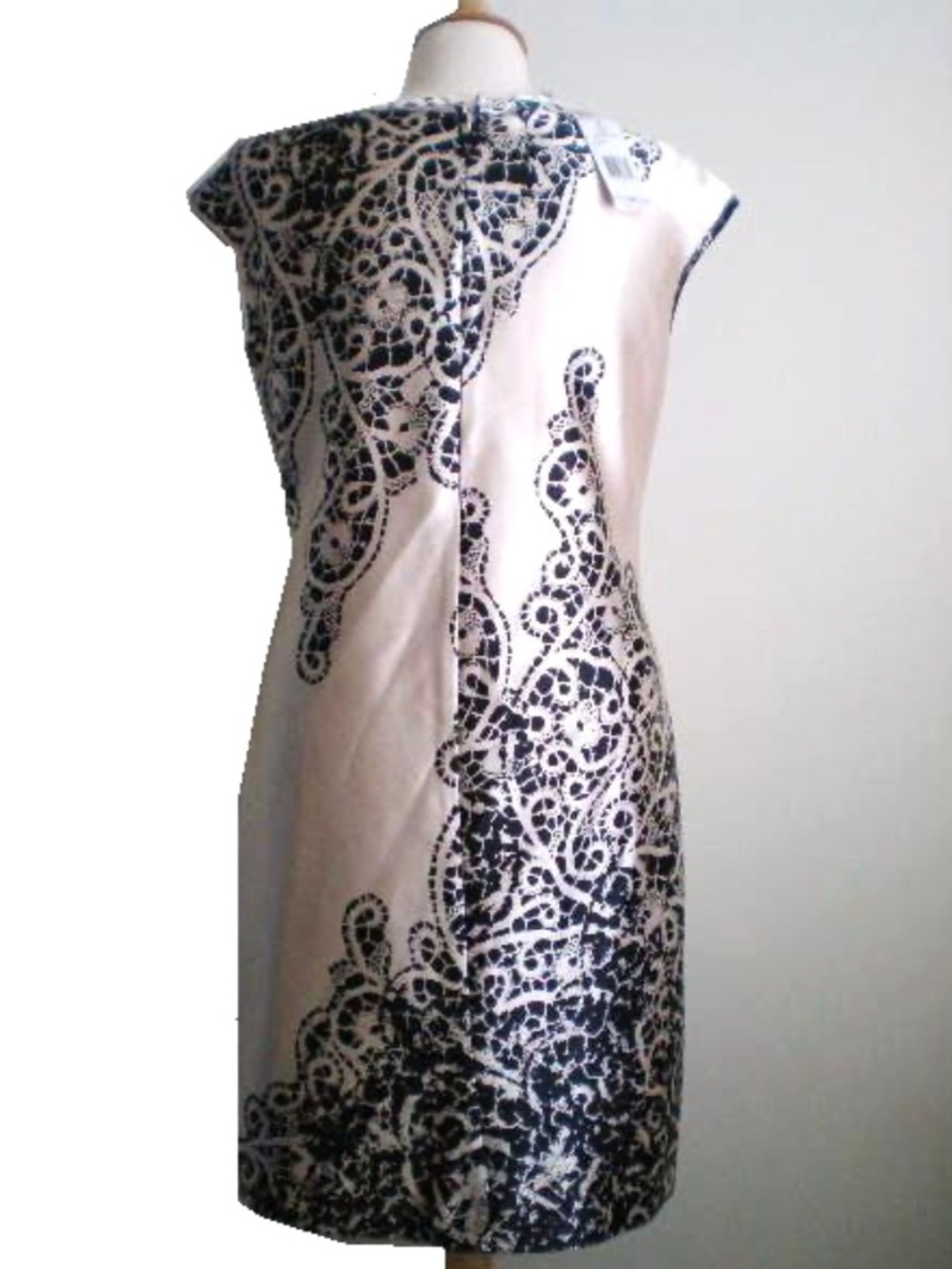 $140 EVAN PICONE champagne ivory satin black lace cocktail evening dress 6 NWT - Picture 6 of 8